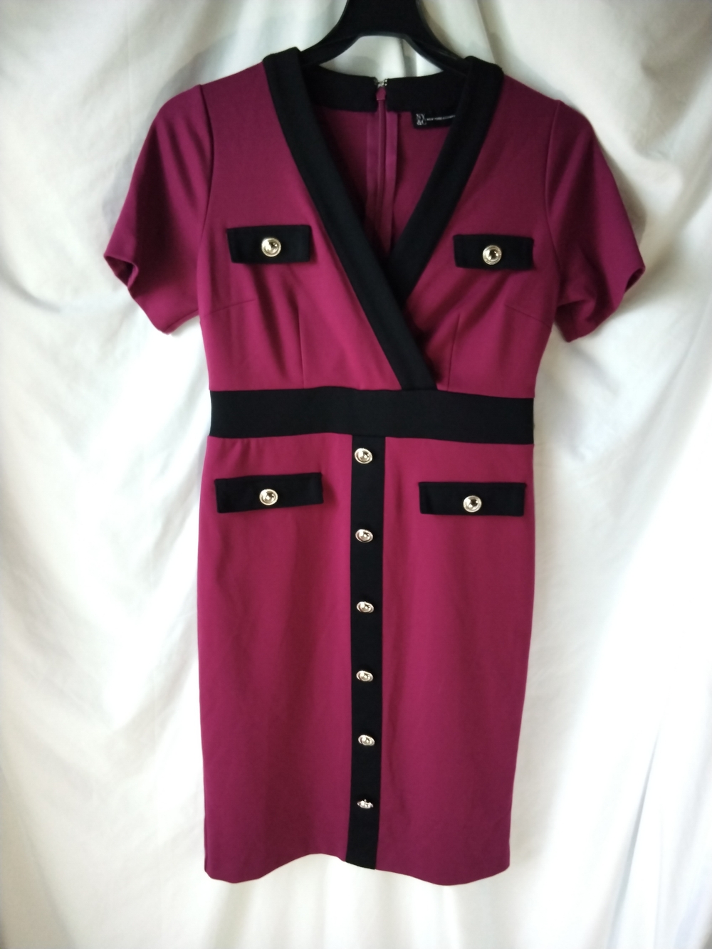 New York & Company Magenta Sheath Dress with Black Trim